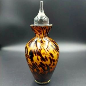 Vintage Murano Brown & Black Swirl Leopard Glass Perfume Bottle W/Stopper